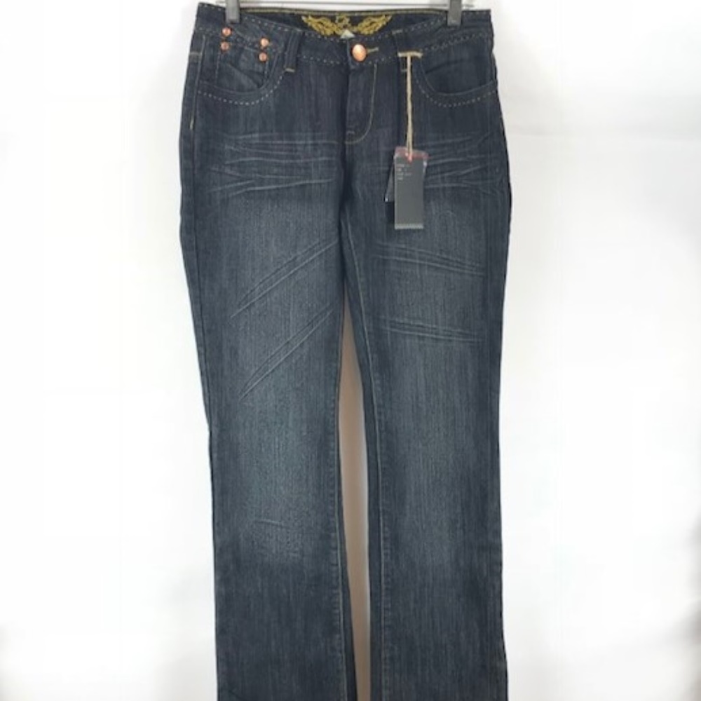 Shorty Junior's Dark Blue Jeans Embroidered Back Pockets Size 7 Inseam 32"